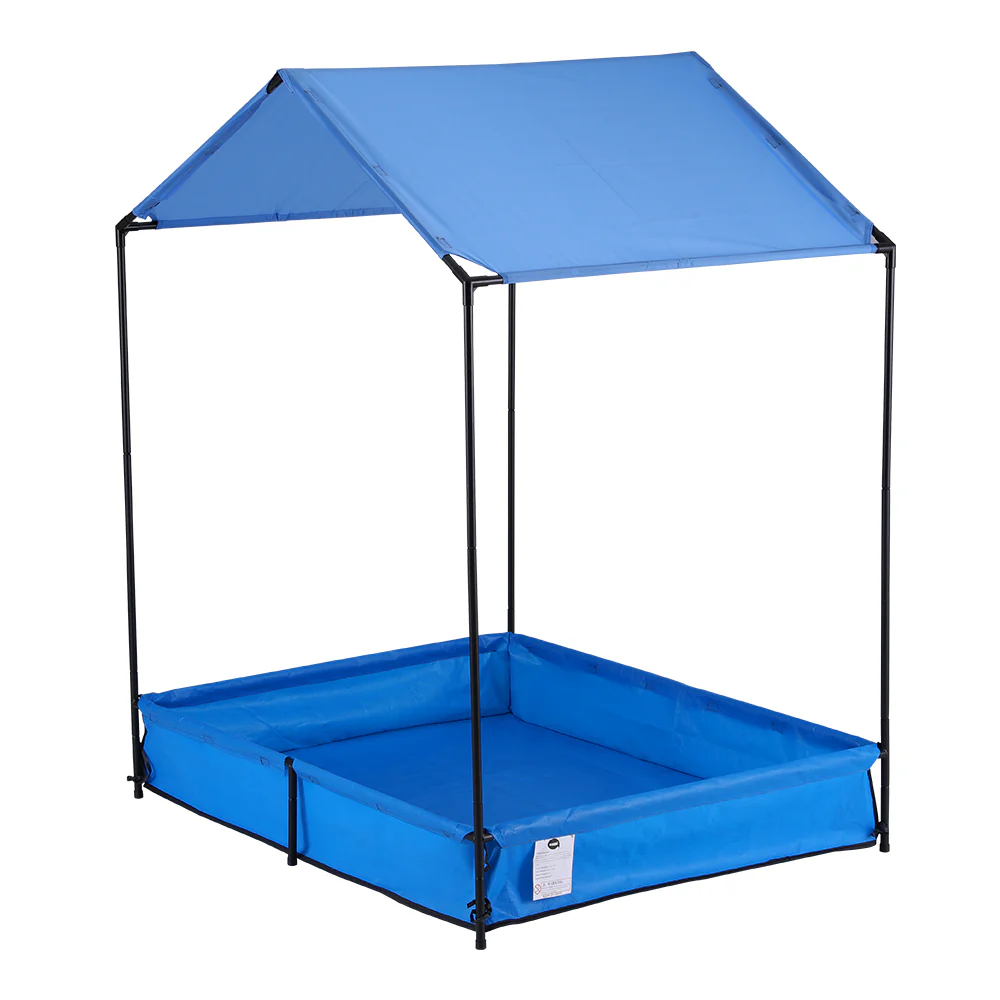 120cm Kids Sandpit Metal Sandbox Sand Pit with Canopy Cover Outdoor Toys - Nurns