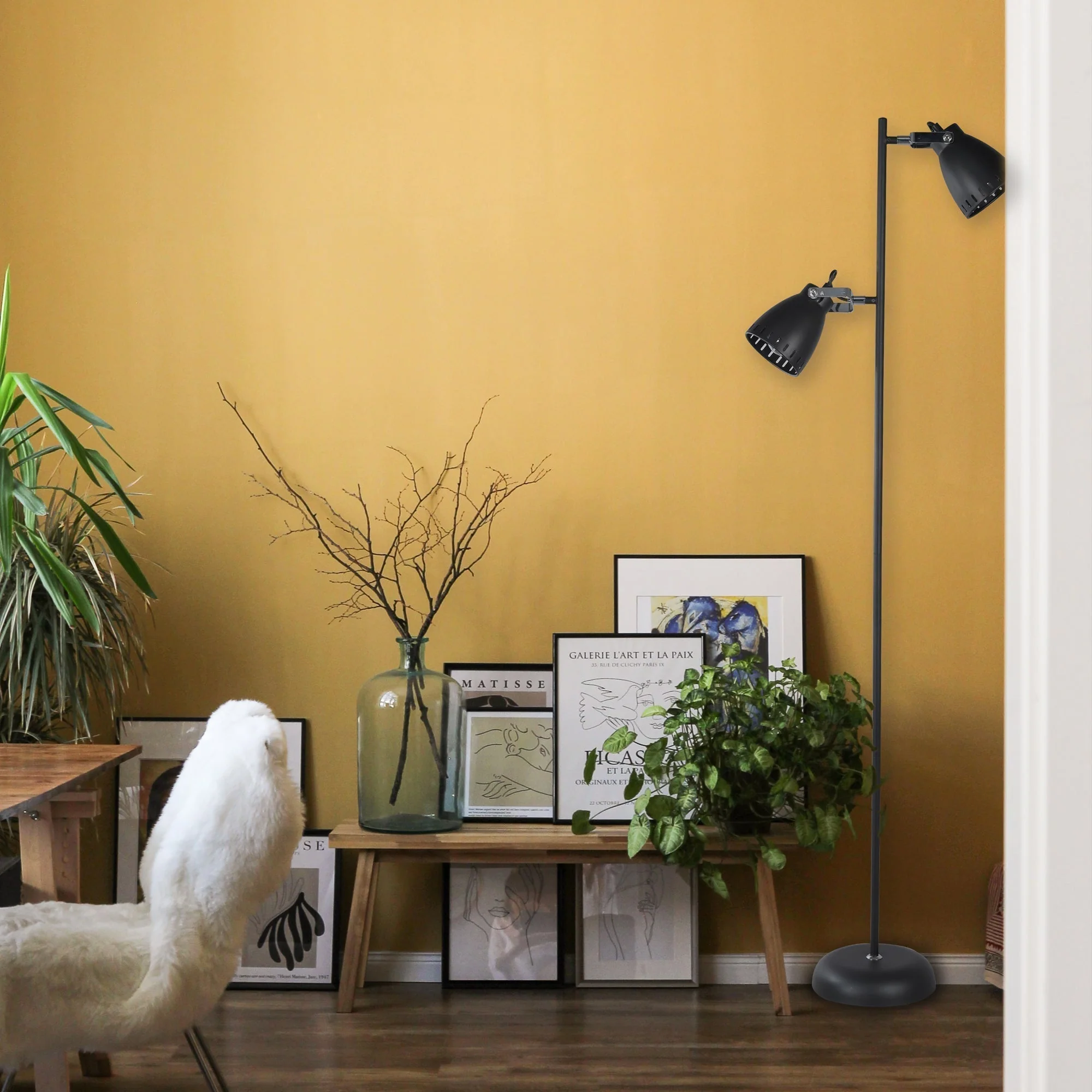 158cm Dual Light Metal Floor Lamp - Black - Nurns