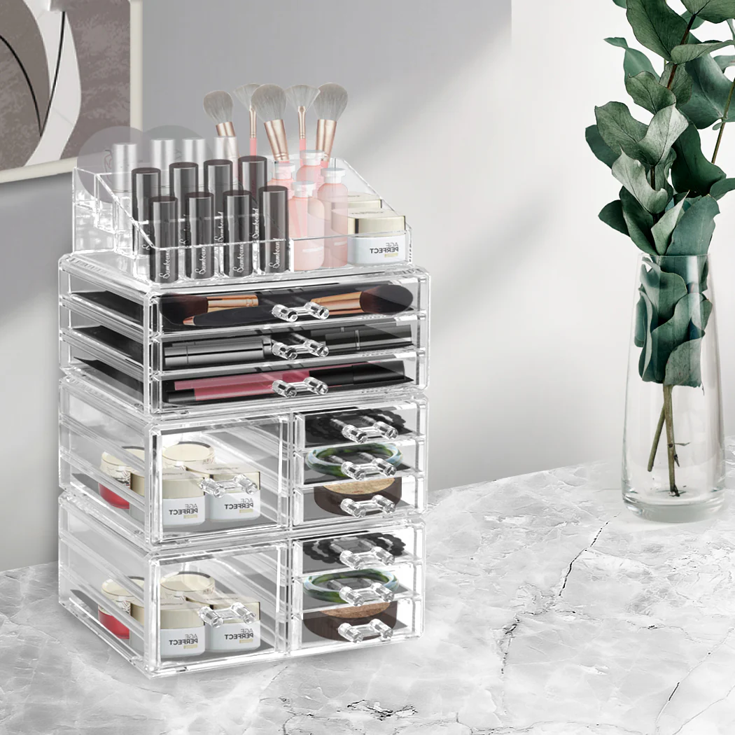 10 Drawers Clear Acrylic Boxes Cosmetic Makeup Organizer Jewellery Storage Box - Nurns