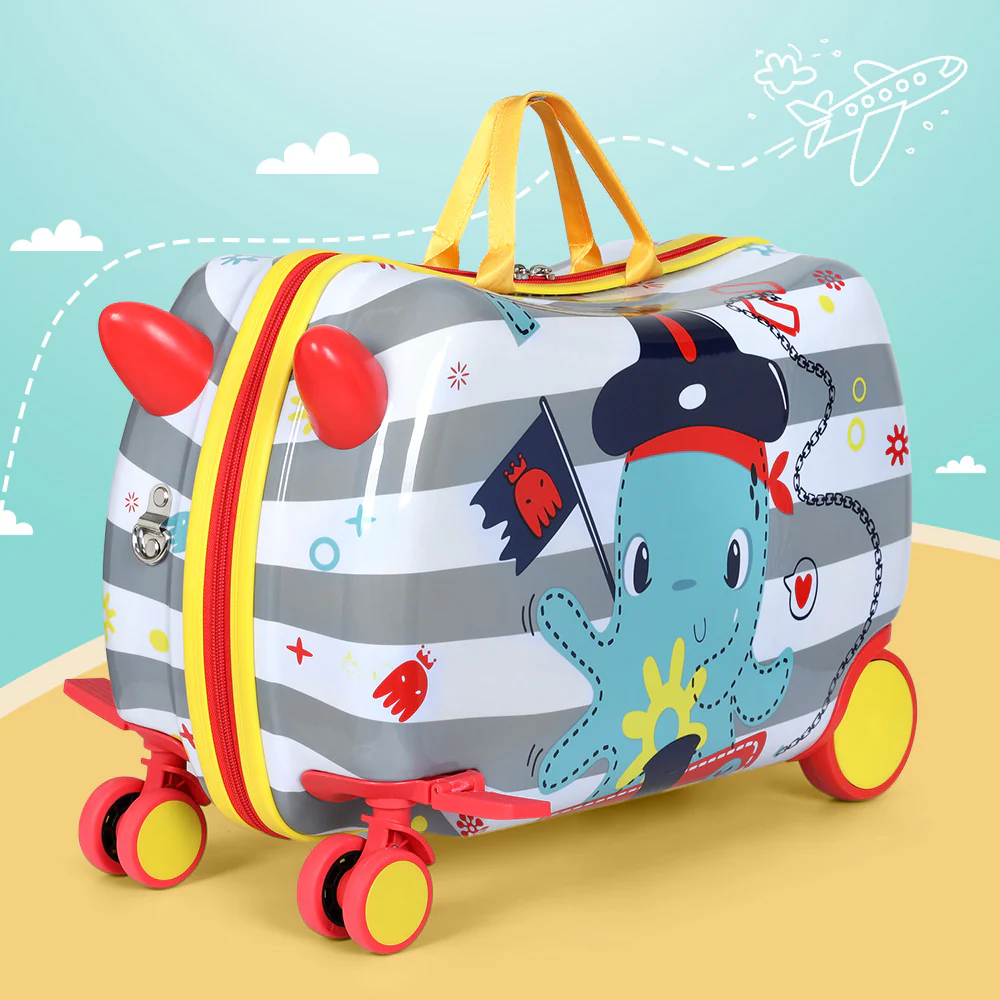 17inch Kids Ride On Luggage Children Suitcase Trolley Travel - Octopus - Nurns