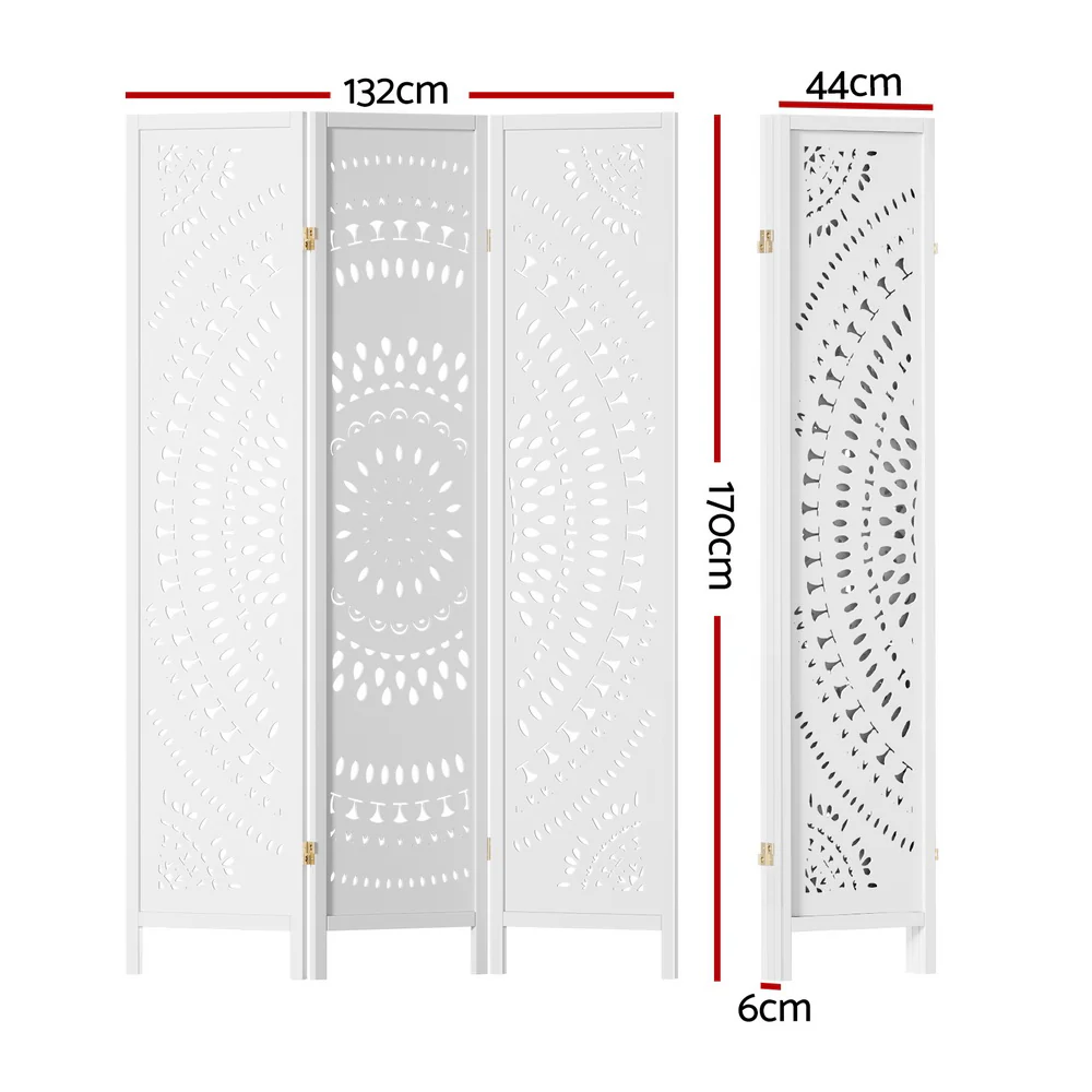 3 Panel Room Divider Screen 132x170cm Circle - White - Nurns