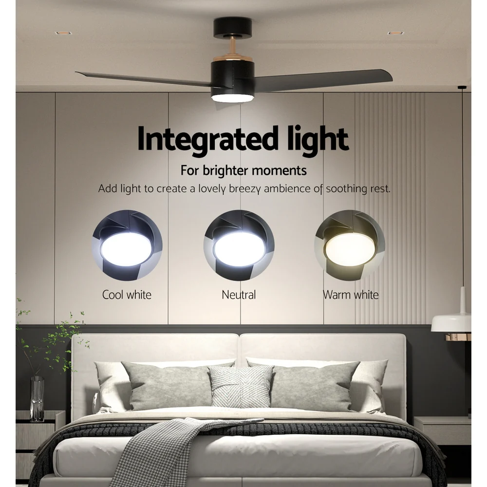 52'' Ceiling Fan DC Motor with Light andRemote - Black - Nurns