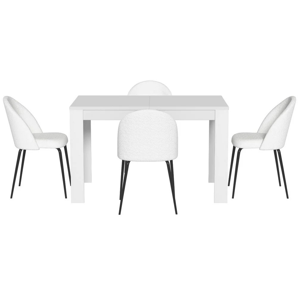 5-Piece Rocco White Dining Table & Chair Set Sherpa - Nurns