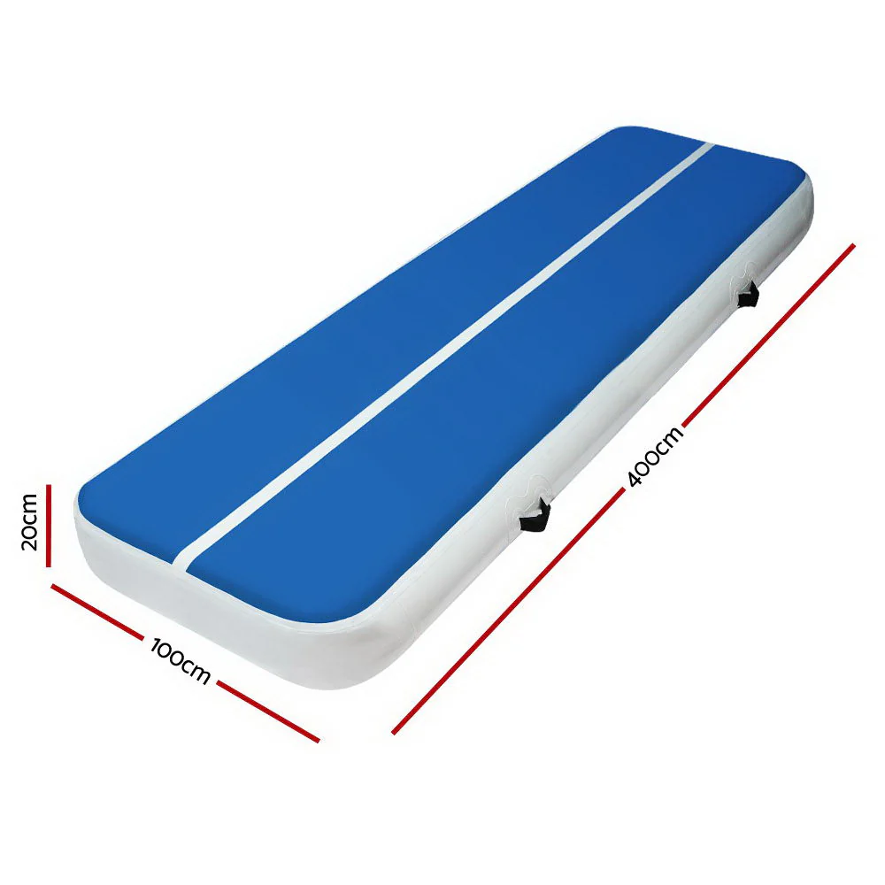 4m x 1m Inflatable Air Track Mat 20cm Thick Gymnastic Tumbling Blue And White - Nurns