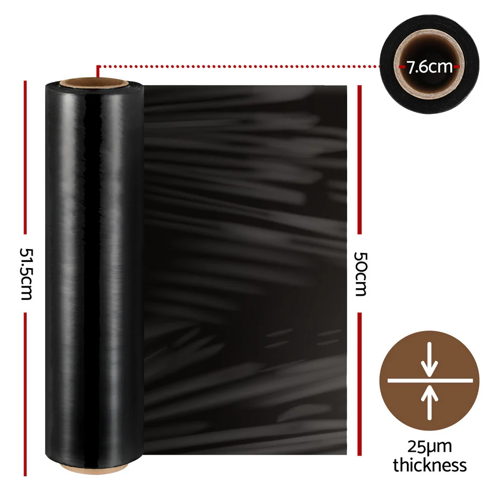 500mm x 400m Stretch Film Pallet Shrink Wrap 4 Rolls Package Use Plastic - Black - Nurns