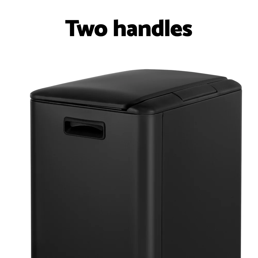 40L Pedal Bins Rubbish Bin Dual Compartment Waste Recycle Dustbins - Black - Nurns