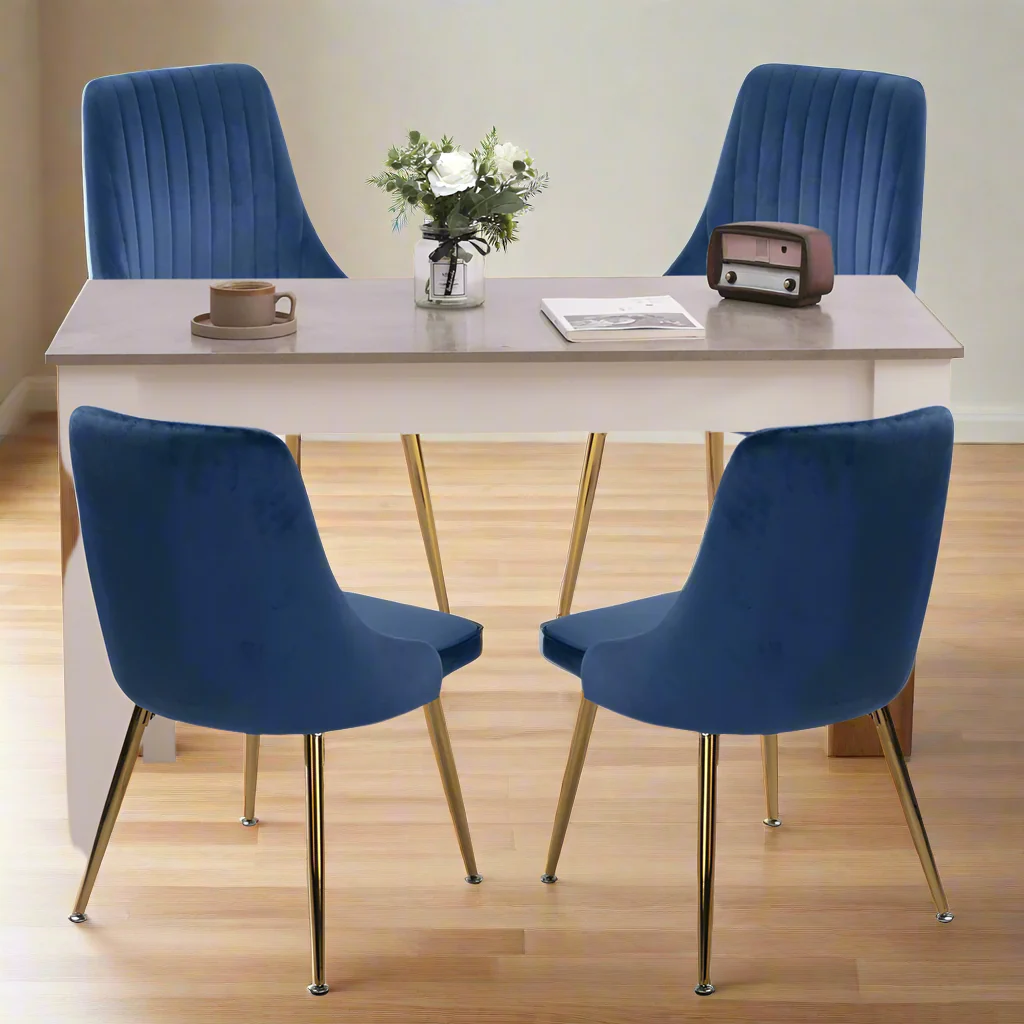 5-Piece Elvio Blue Dining Table & Chair Set Rectangular Velvet - Nurns