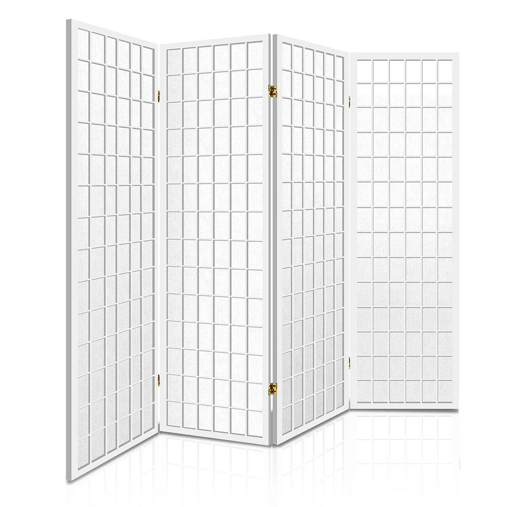 4 Panel Room Divider Screen 174x179cm - White - Nurns