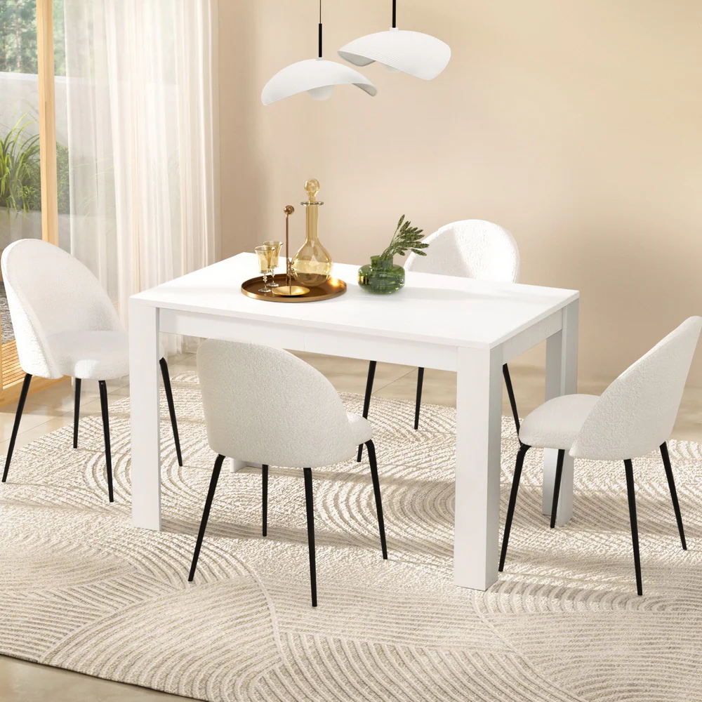 5-Piece Rocco White Dining Table & Chair Set Sherpa - Nurns