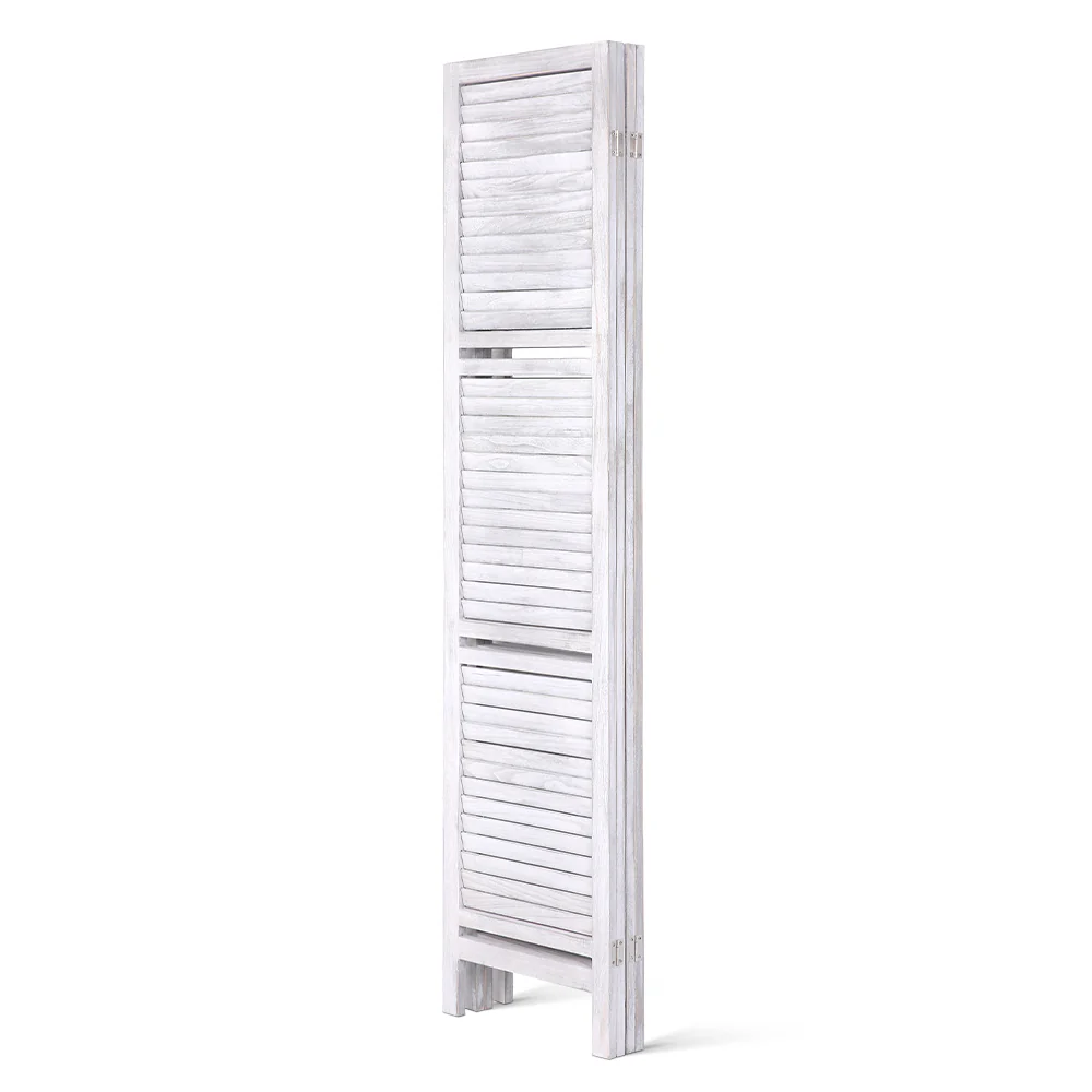 4 Panel Room Divider Screen 163x170cm Shelf - White - Nurns