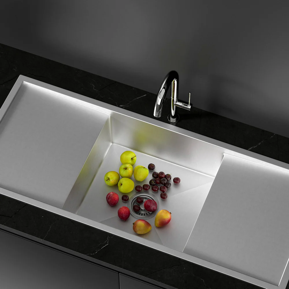 122x45cm Kitchen Sink Basin Stainless Steel Under/Top/Flush Mount Bowl - Nurns