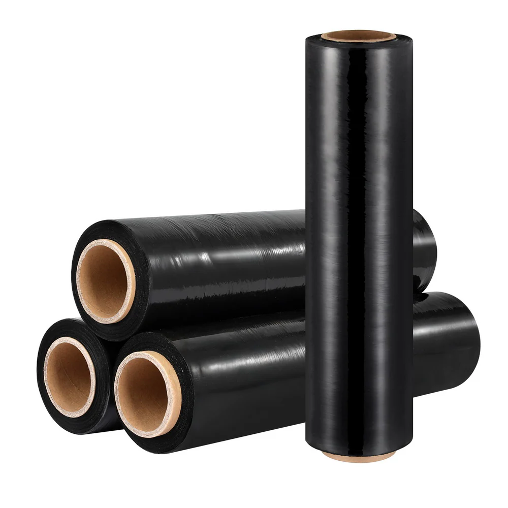 500mm x 400m Stretch Film Pallet Shrink Wrap 4 Rolls Package Use Plastic - Black - Nurns