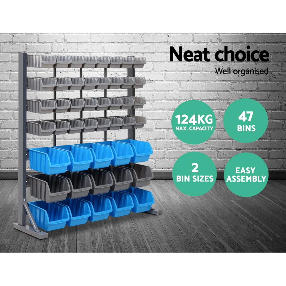 47 Storage Bin Rack Free Stand Steel Stand - Nurns