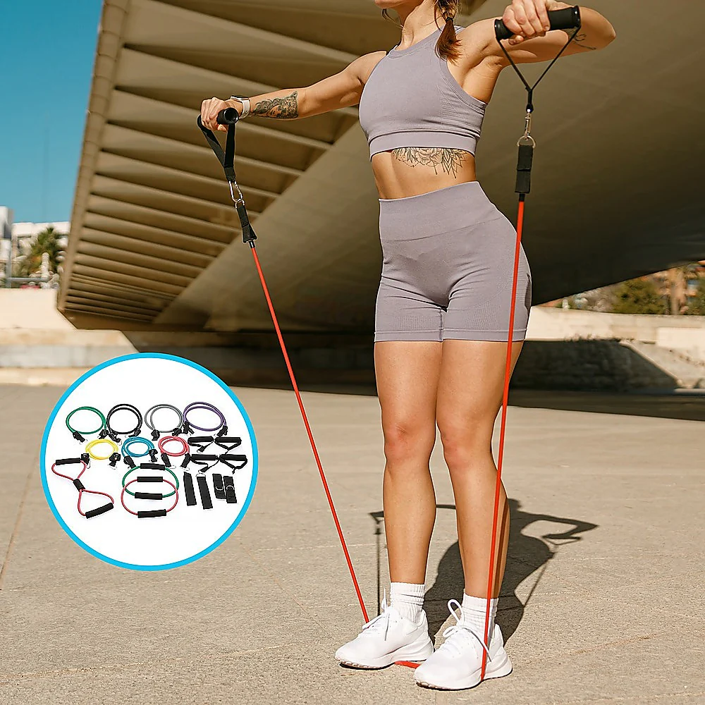 19PC Resistance Exercise Fitness Bands Tubes Kit Yoga Set - Nurns
