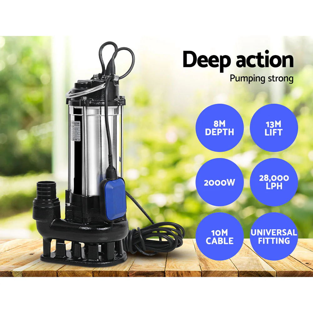 2000W Submersible Dirty Water Pump Bore Tank Well Steel Automatic - Nurns