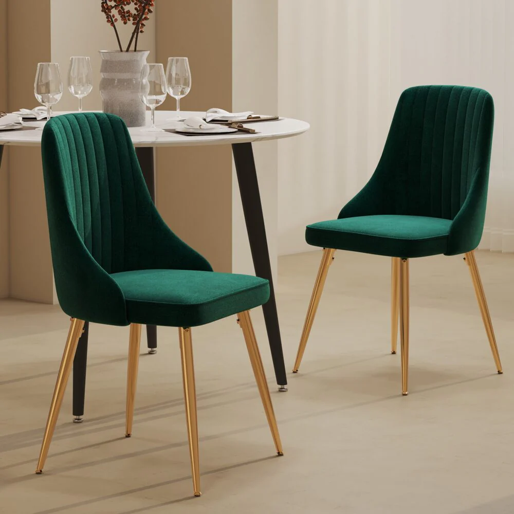 5-Piece Elvio Green Dining Table & Chair Set Rectangular Velvet - Nurns