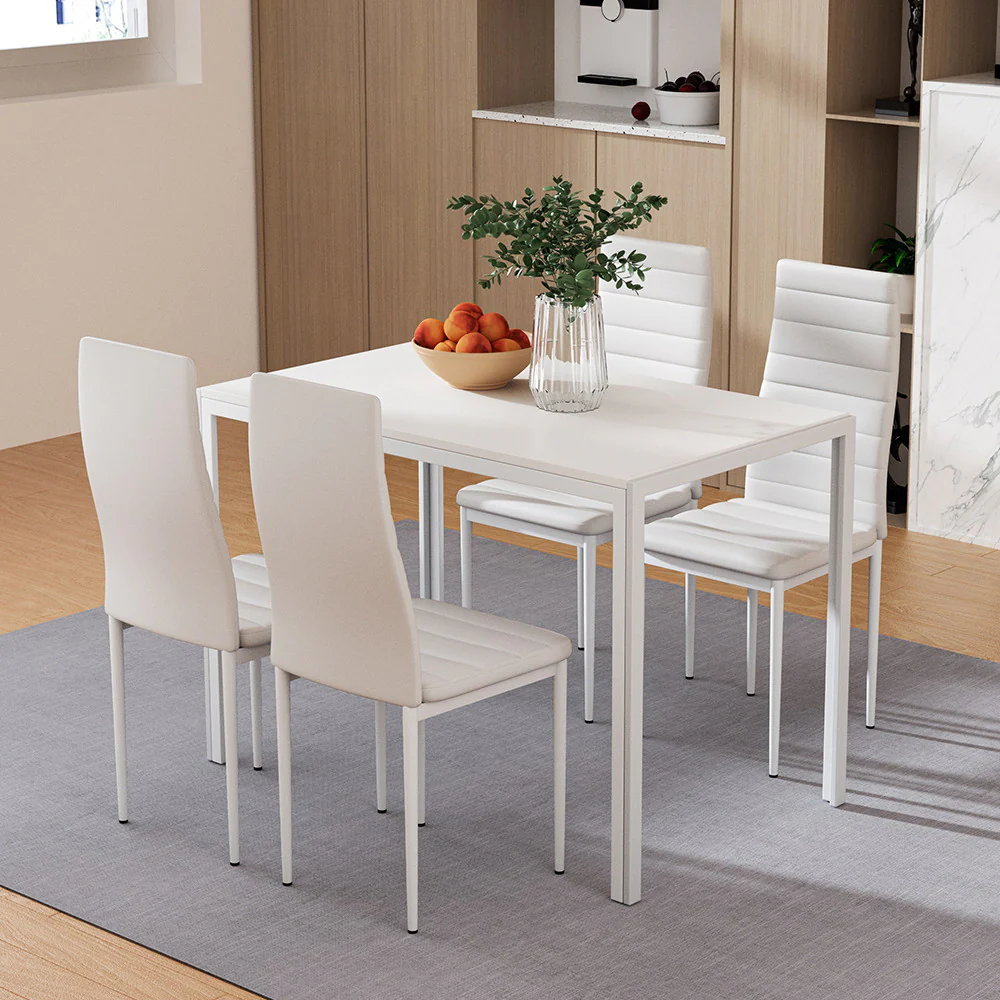 5-Piece Dante White Dining Table & Chair Set - Nurns
