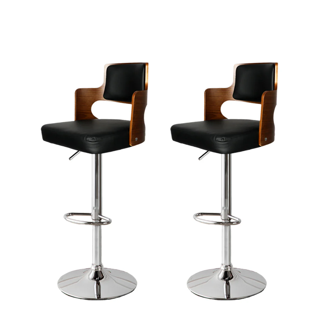 110.5cm Palermo Kitchen Bar Stools Gas Lift Wooden Beech Stool Metal Barstools - Black & Silver - Nurns