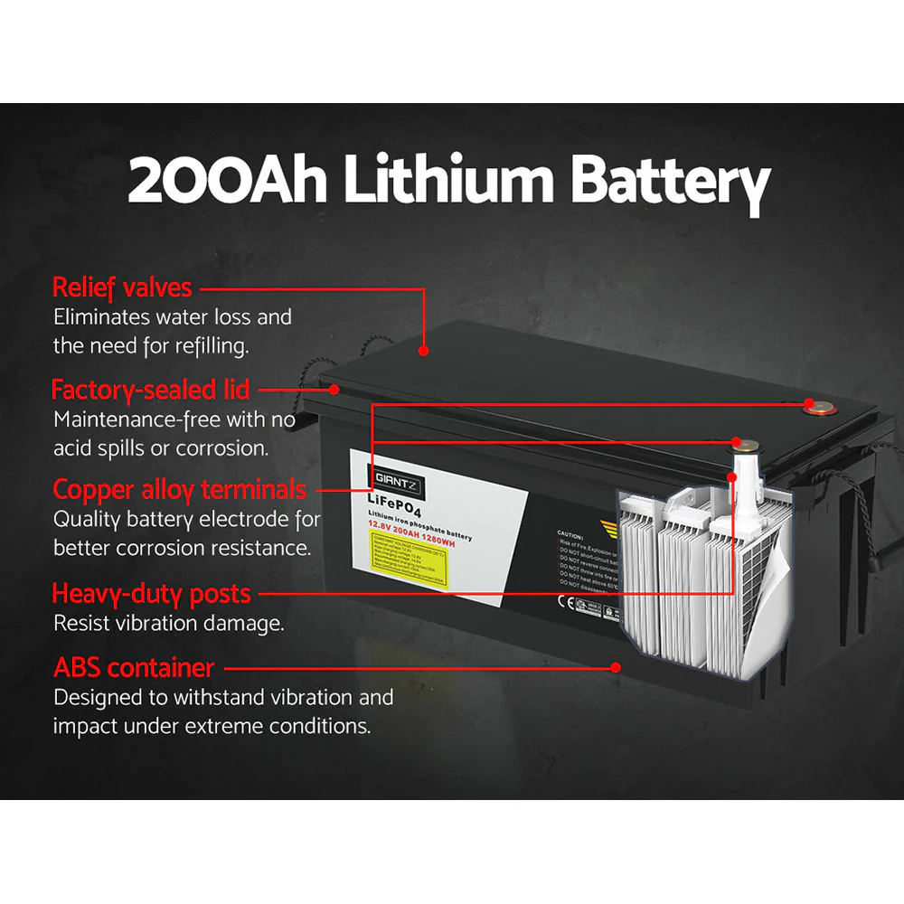 12V 200Ah Lithium Battery LiFePO4 Deep Cycle Box Solar Caravan Camping - Nurns