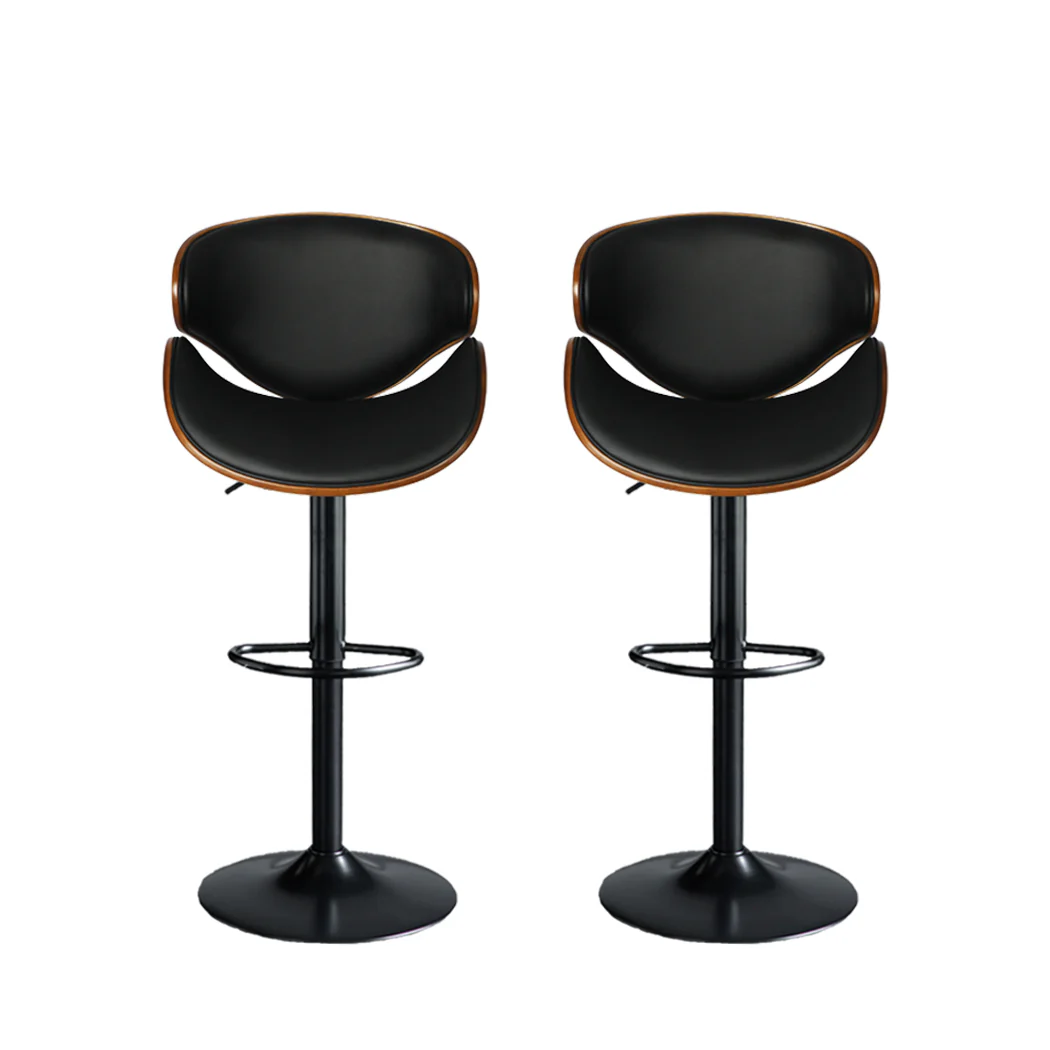 113.5cm Copenhagen Bar Stools Kitchen Gas Lift Wooden Beech Stool Chair Swivel Barstools - Black - Nurns