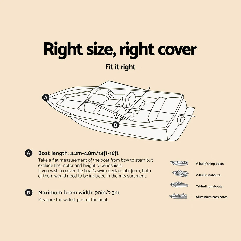 14 - 16 foot Waterproof Boat Cover - Grey - Nurns