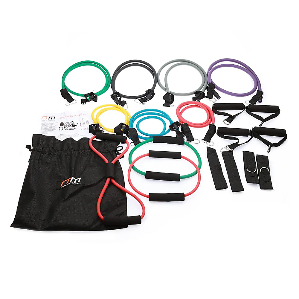 19PC Resistance Exercise Fitness Bands Tubes Kit Yoga Set - Nurns