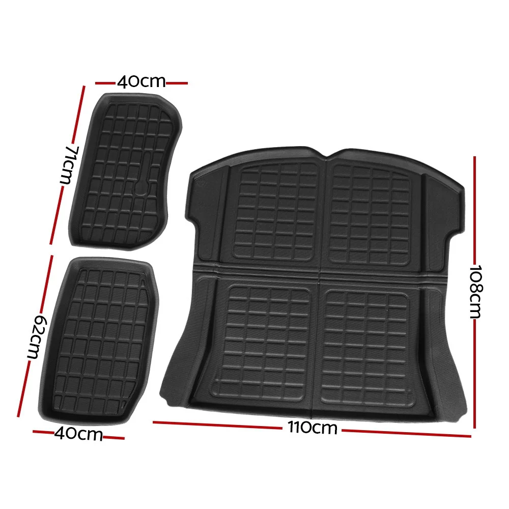 3 Pieces Car Rear Front Cargo Trunk Toolbox Luggage Rubber Mats for Tesla Model 3 - Nurns