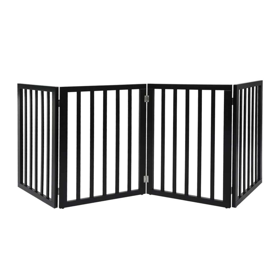 4 Panels Wooden Pet Gate Dog Fence Safety Stair Barrier Security Door Black - Nurns