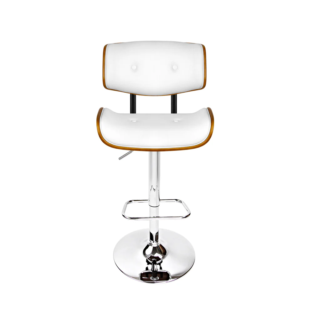 117cm Ancona Wooden Gas Lift Bar Stool - White & Chrome - Nurns
