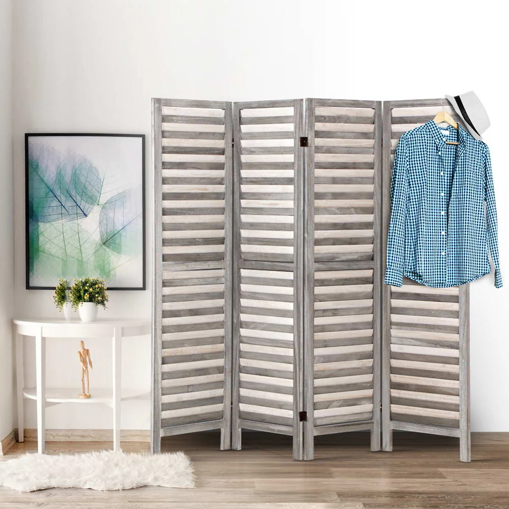 4 Panel Room Divider Screen 163x170cm Louver - Grey - Nurns