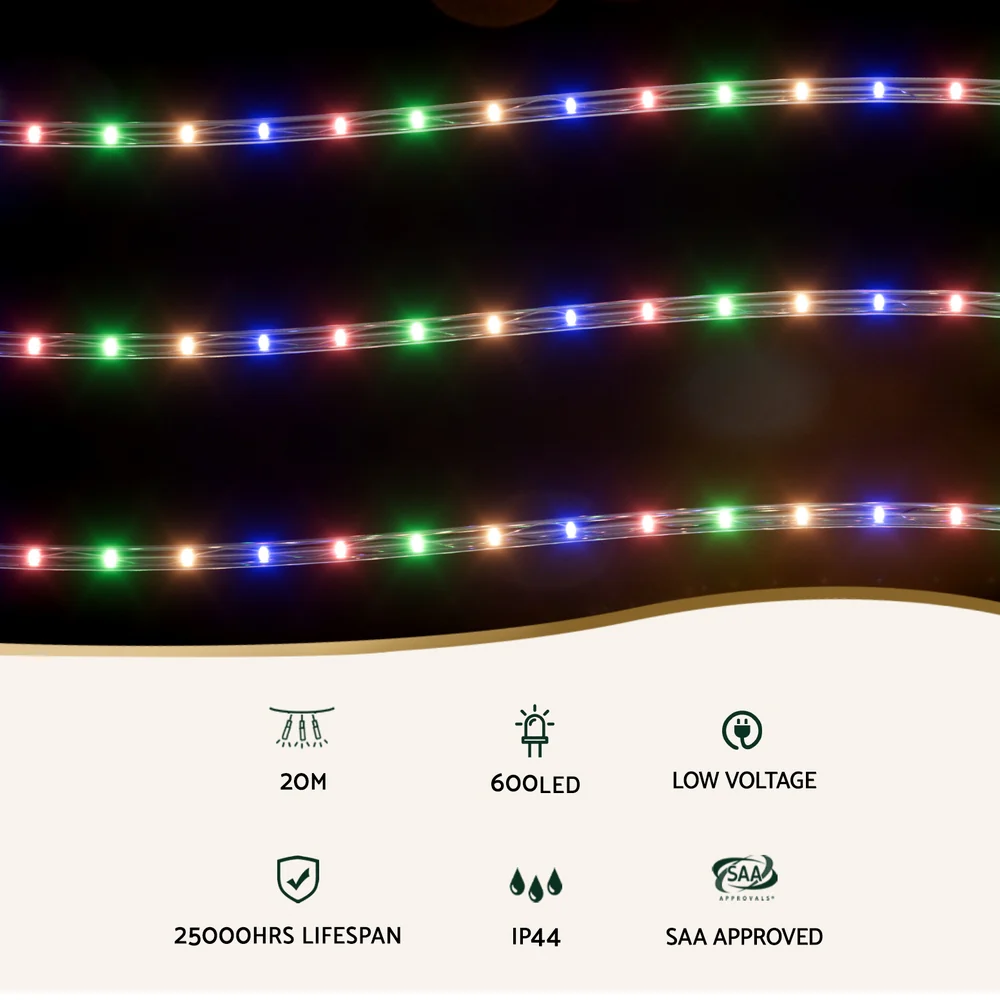 20M Christmas Lights String Rope Light Decoration 600 LED Colorful - Nurns