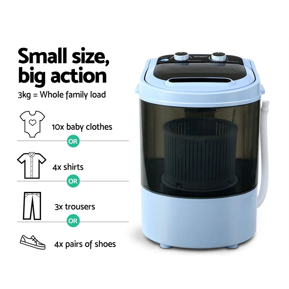 3kg Mini Portable Washing Machine Shoes Wash Top Load Spin Camp Caravan - Nurns