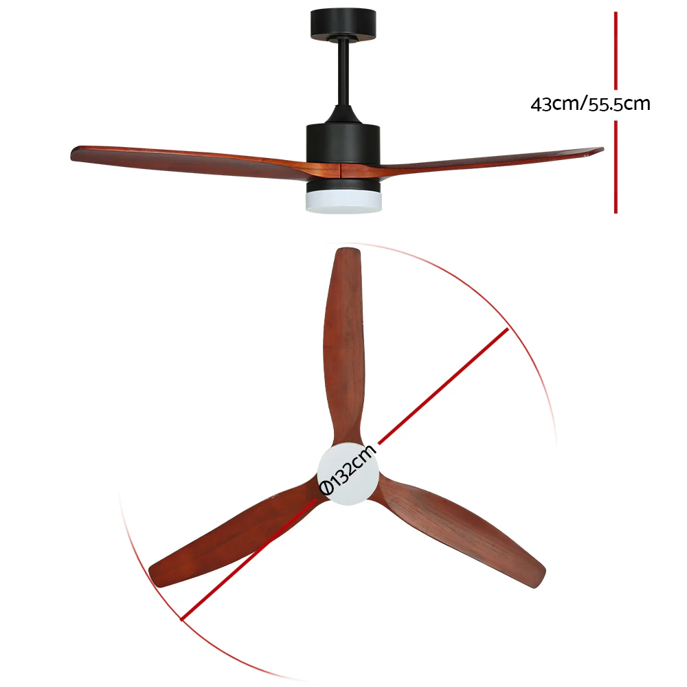52'' Ceiling Fan LED Light Remote Control Wooden Blades Dark Wood Fans - Nurns
