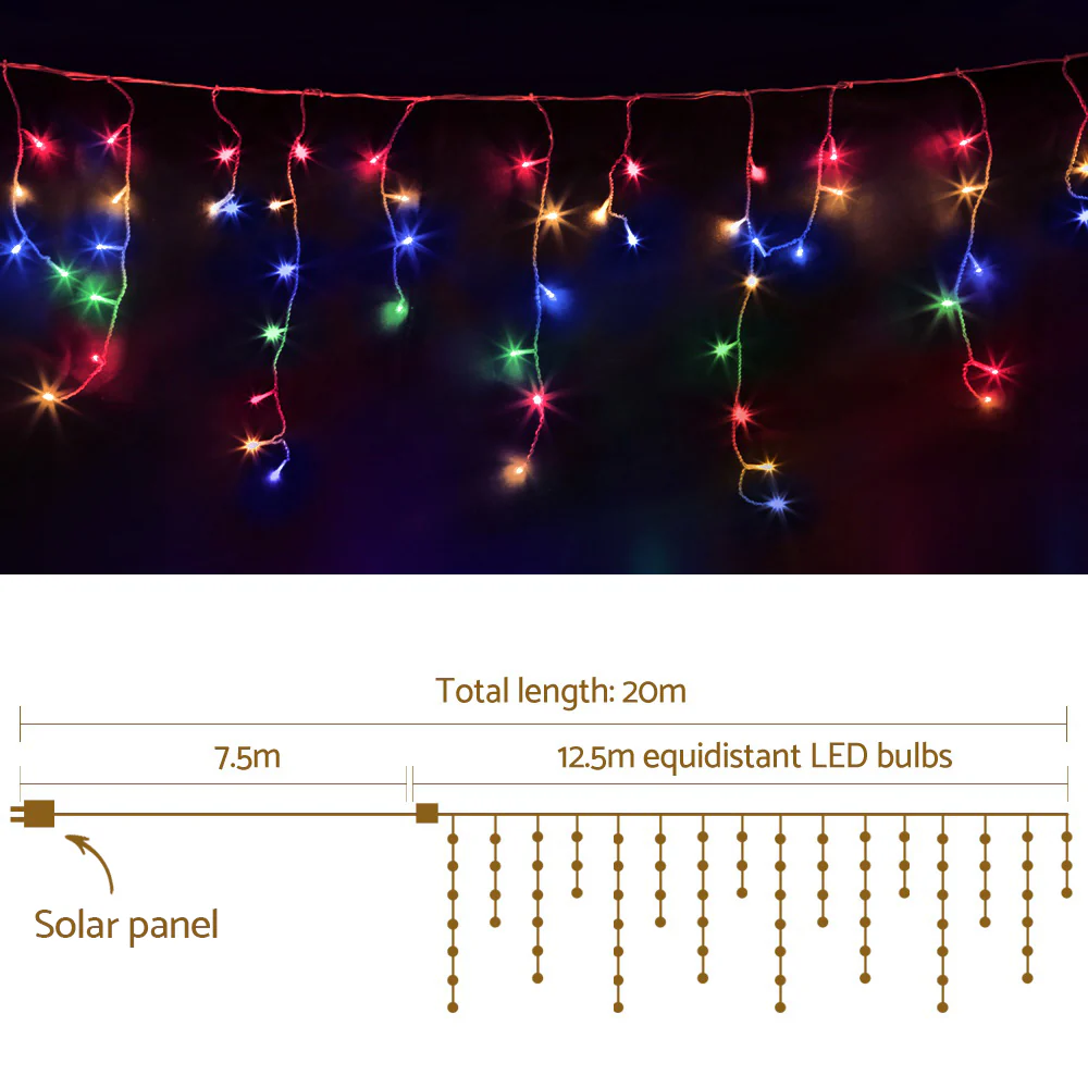12.5M Solar Christmas Lights Icicle String Light - Multi Colour - Nurns
