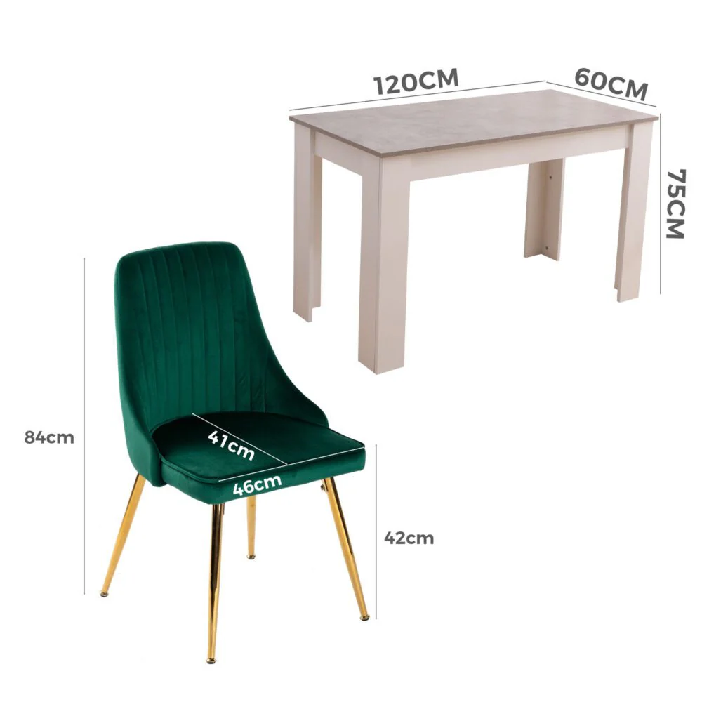 5-Piece Elvio Green Dining Table & Chair Set Rectangular Velvet - Nurns