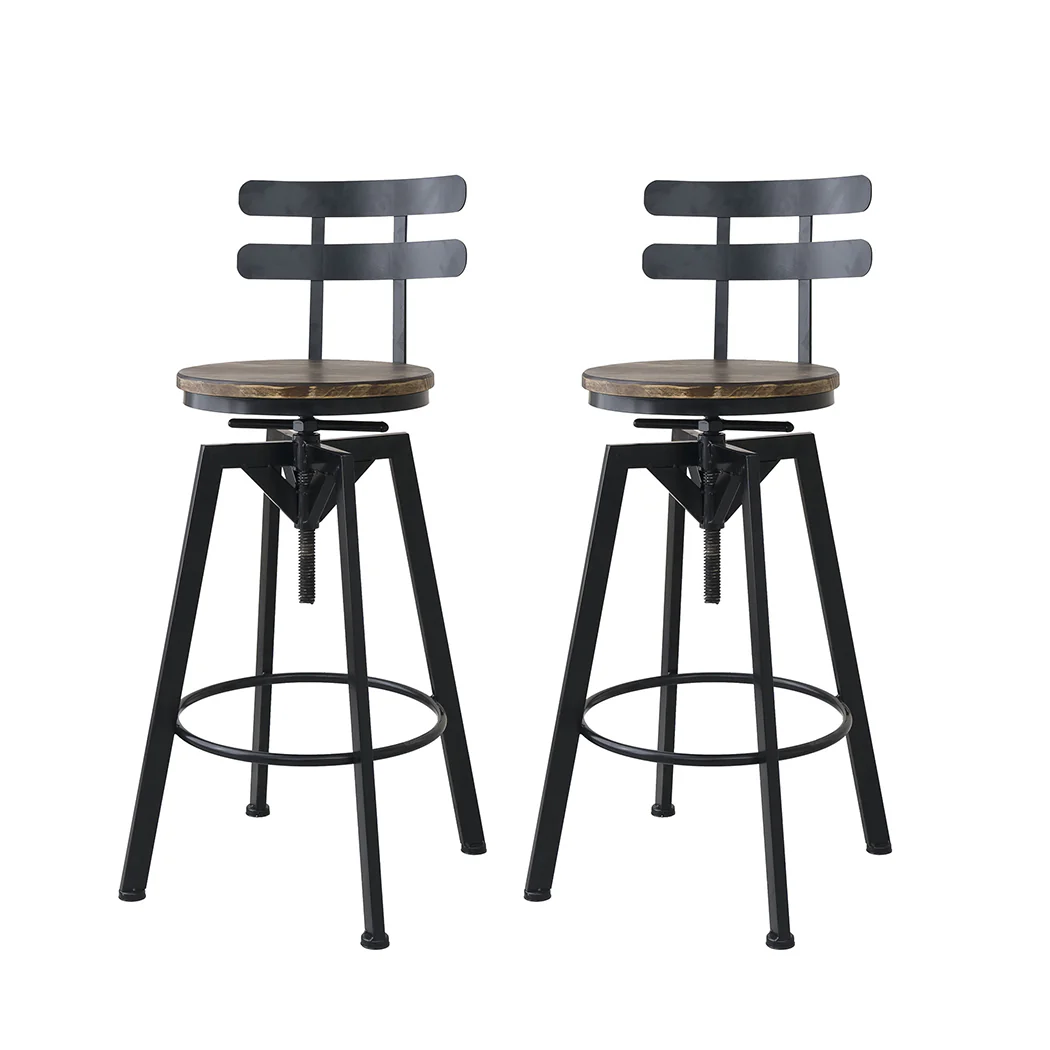 110cm Helsinki Industrial Adjustable Swivel Bar Stools with Back Wood Counter Chairs - Brown - Nurns