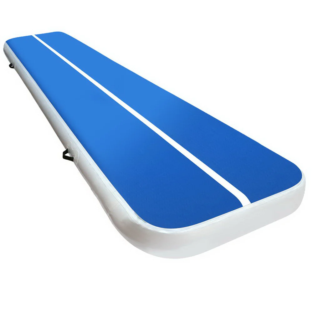 4m x 1m Inflatable Air Track Mat 20cm Thick Gymnastic Tumbling Blue And White - Nurns
