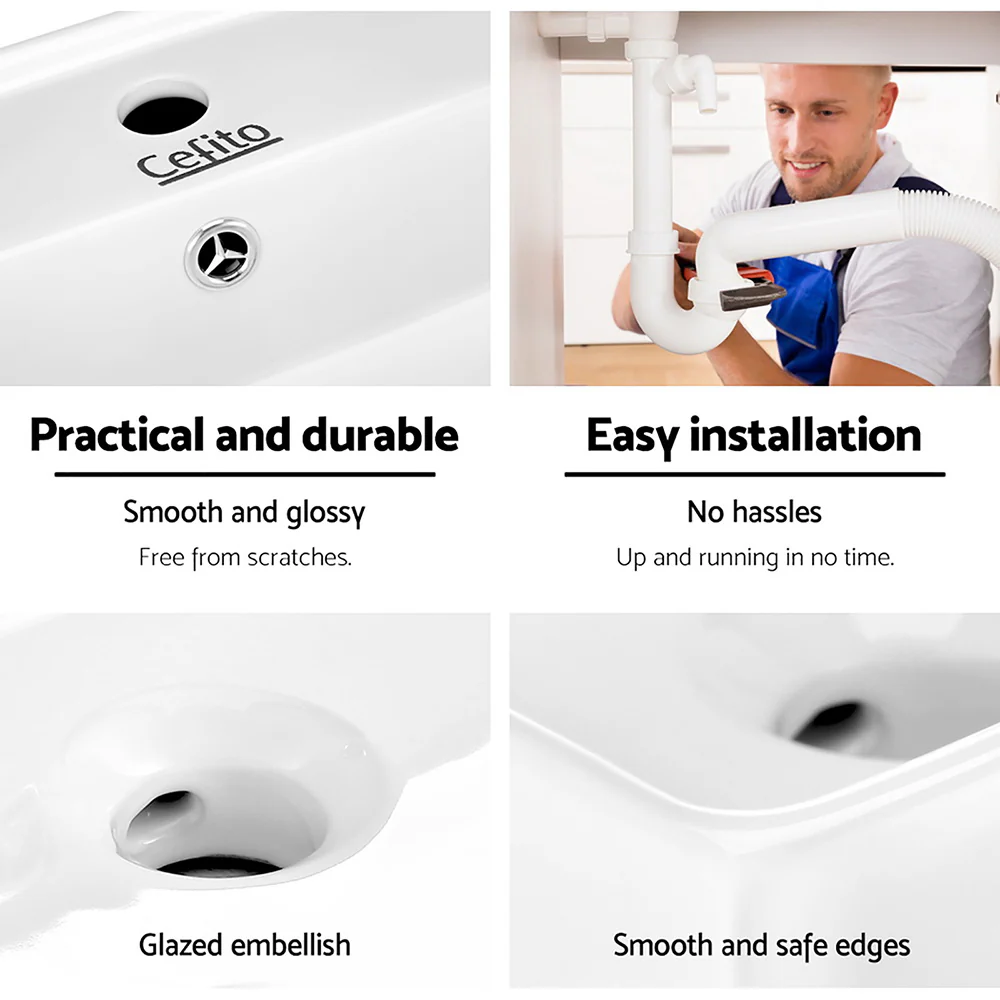 41.5x41.5x14.5cm Ceramic Rectangle Sink Bowl - White - Nurns