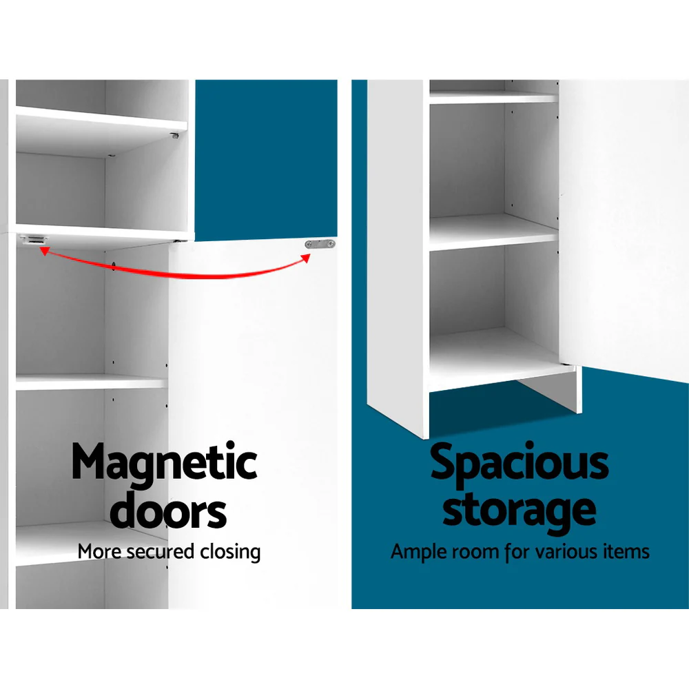 185cm Bathroom Tallboy Toilet Storage Cabinet Laundry Cupboard Adjustable Shelf White - Nurns