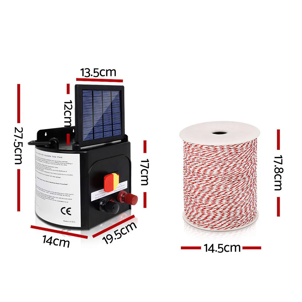 3km Solar Electric Fence Energiser Charger with 500M Tape and 25pcs Insulators - Nurns