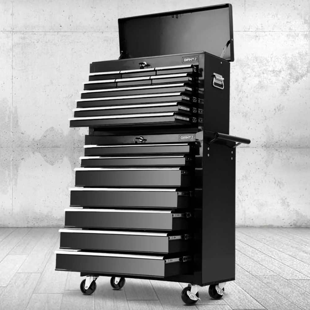 17 Drawers Tool Box Trolley Chest Cabinet Cart Garage Mechanic Toolbox Black - Nurns