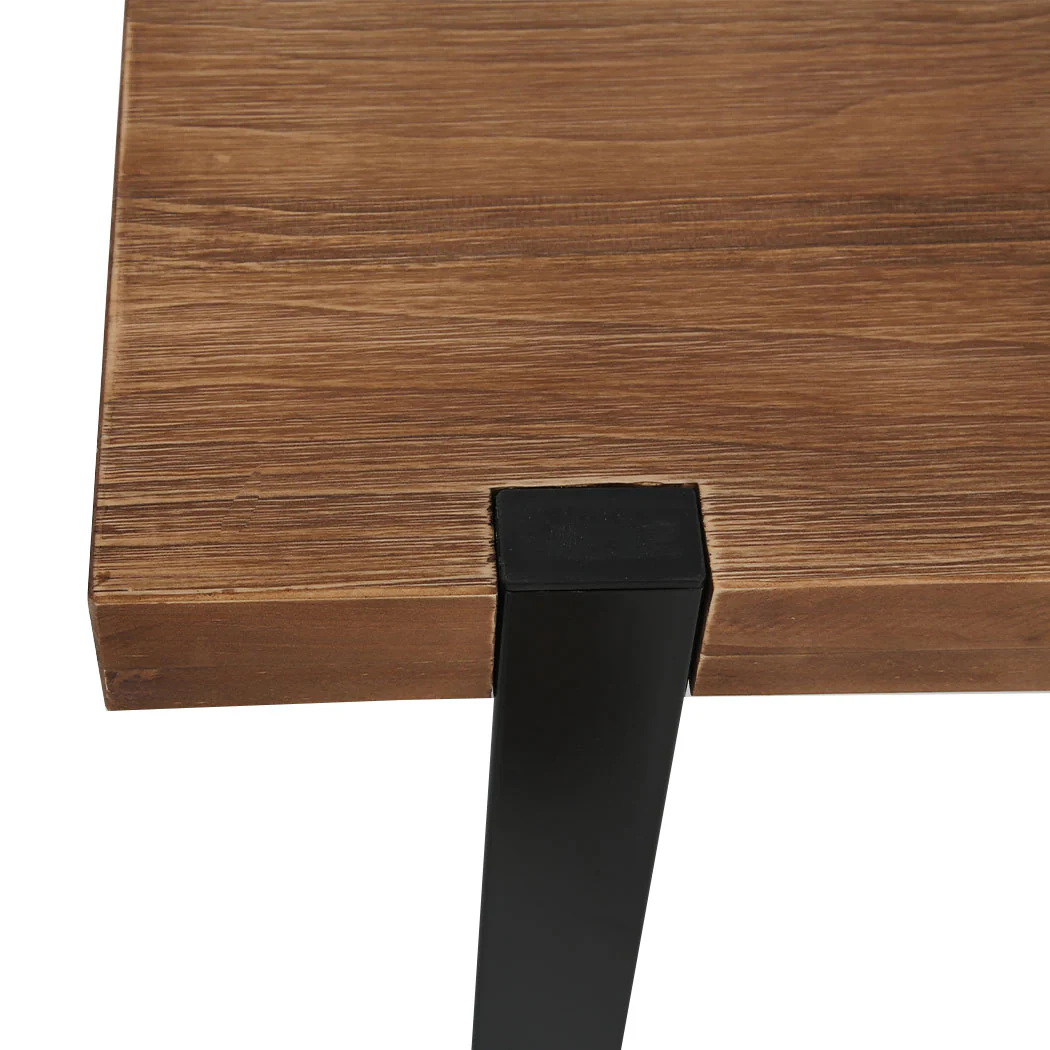 3-Piece Lucia Brown Dining Table & Chair Set Bench Industrial Cafe Restaurant - Nurns