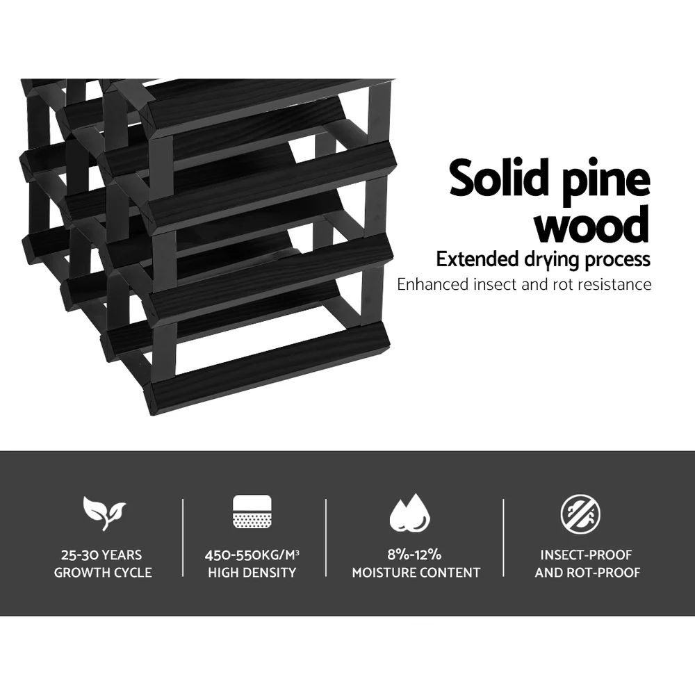 12 Bottle Timber Wine Rack Wooden Storage Wall Racks Holders Cellar - Black - Nurns