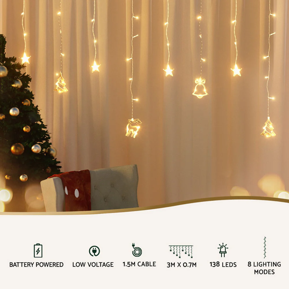 3M Christmas Icicle Lights String Lights 138 LED - Warm White - Nurns