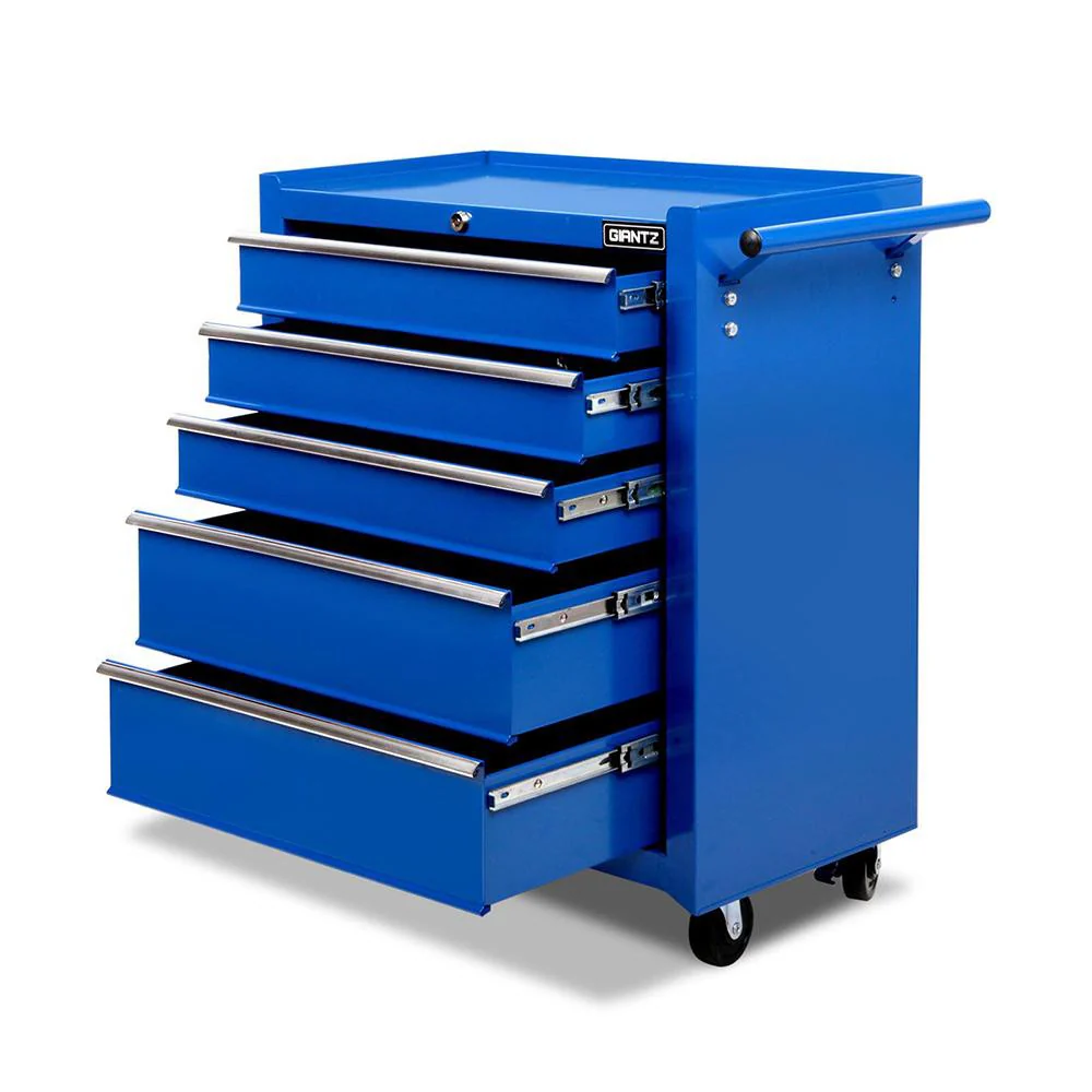 5 Drawer Mechanic Tool Box Cabinet Storage Trolley - Blue - Nurns