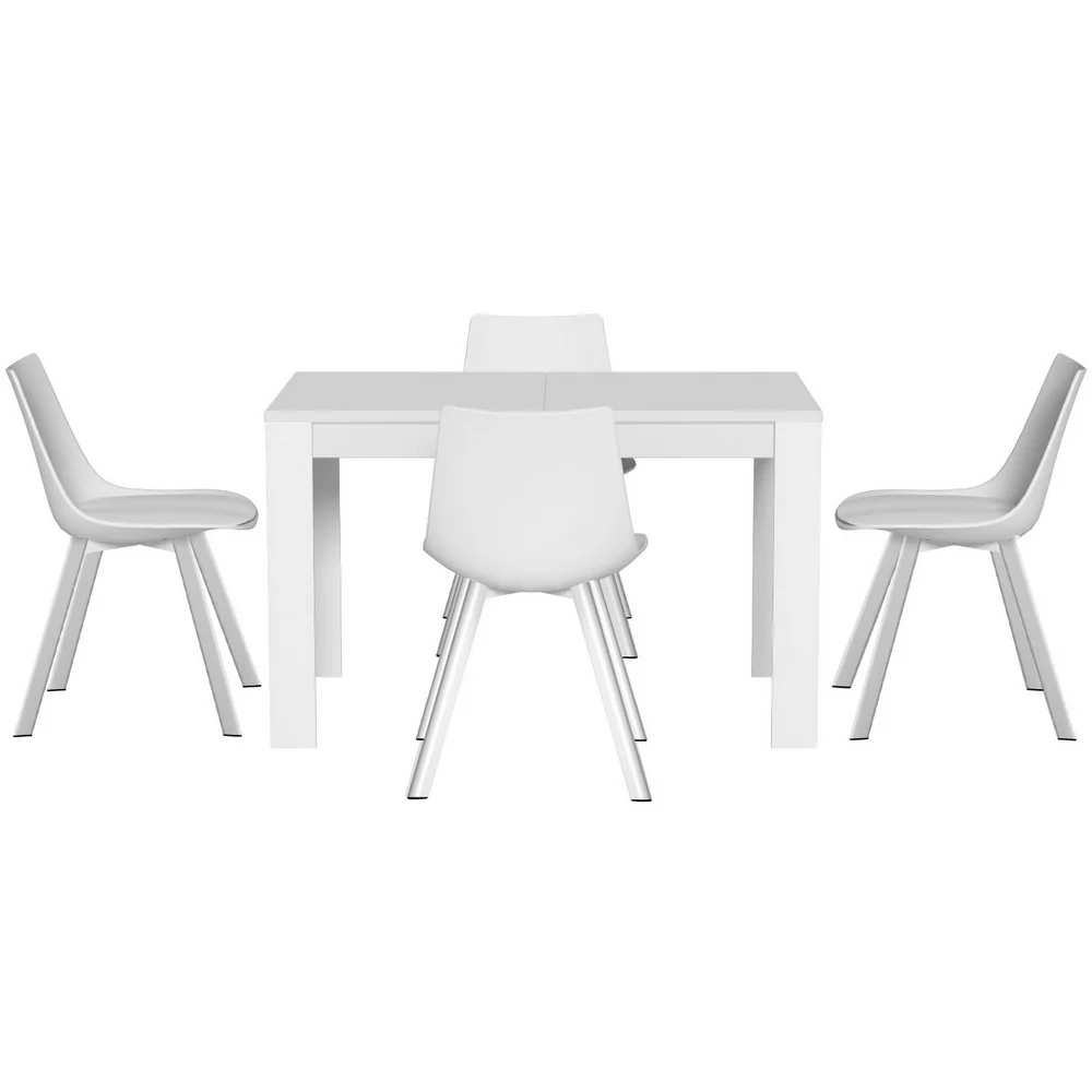 5-Piece Nello White Dining Table & Chair Set Rectangle - Nurns