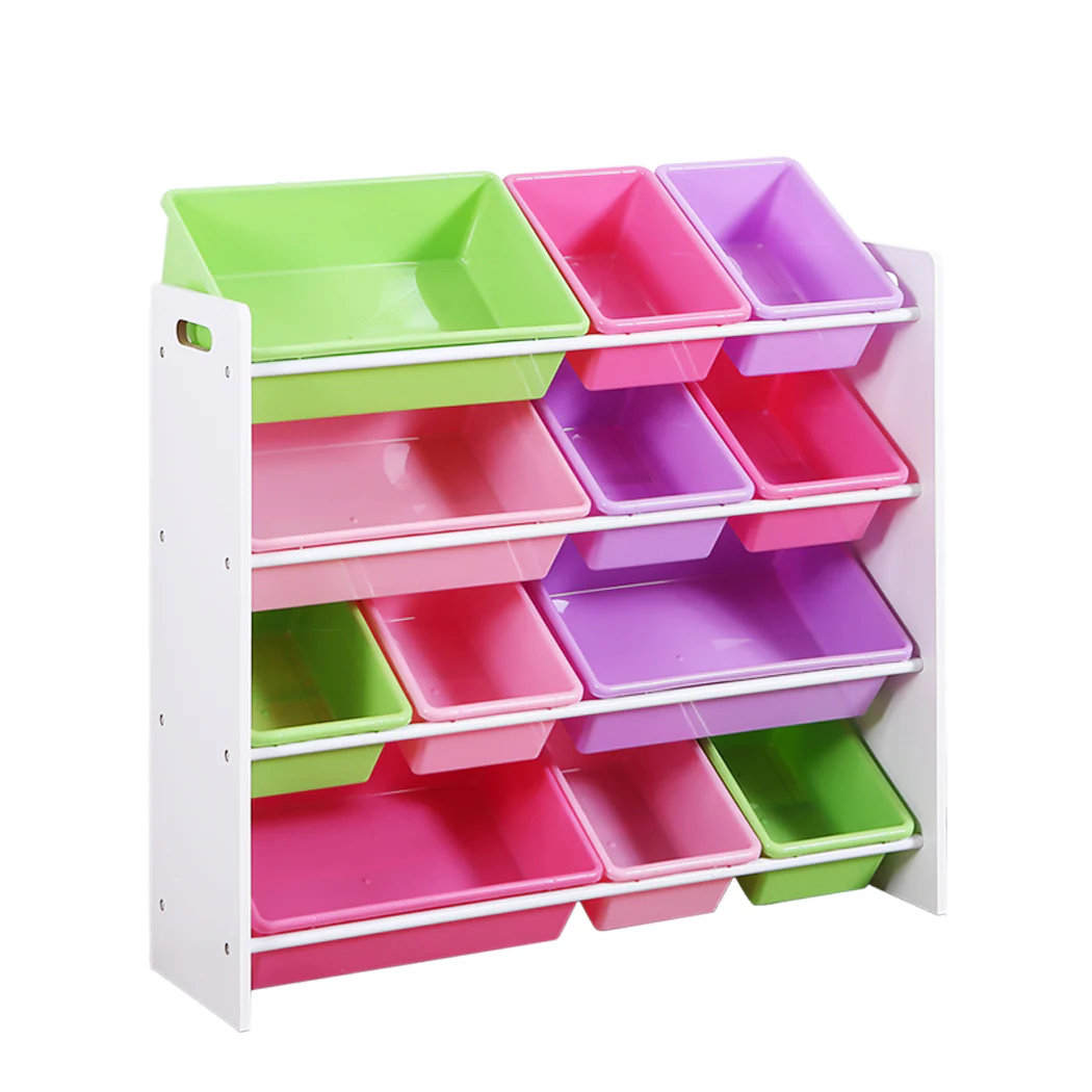 12Bins Kids Toy Box Bookshelf Organiser Display Shelf Storage Rack Drawer - Nurns