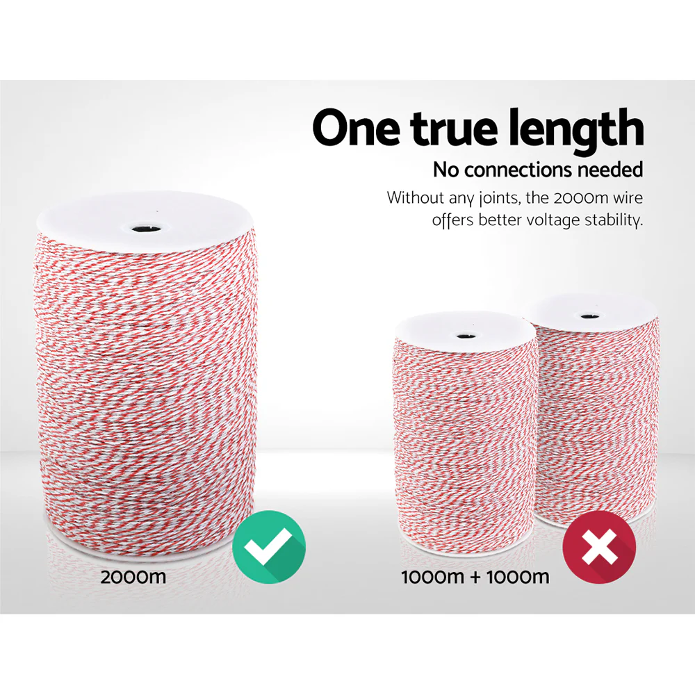 2000M Polywire Roll Electric Fence Energiser Stainless Steel Poly Wire - Nurns