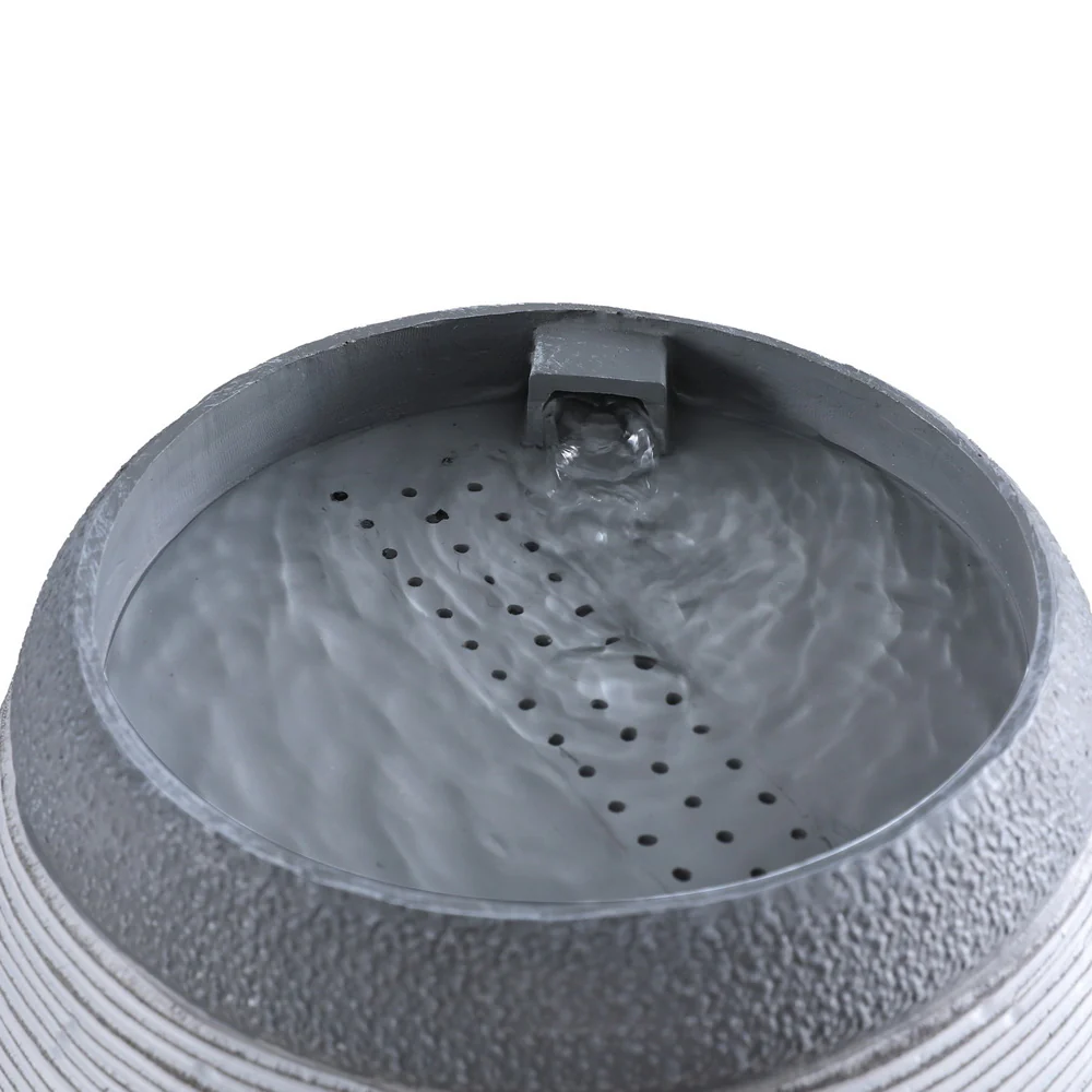 48cm Solar Fountain Water Feature Bird Bath Outdoor Garden Cascade - Grey - Nurns