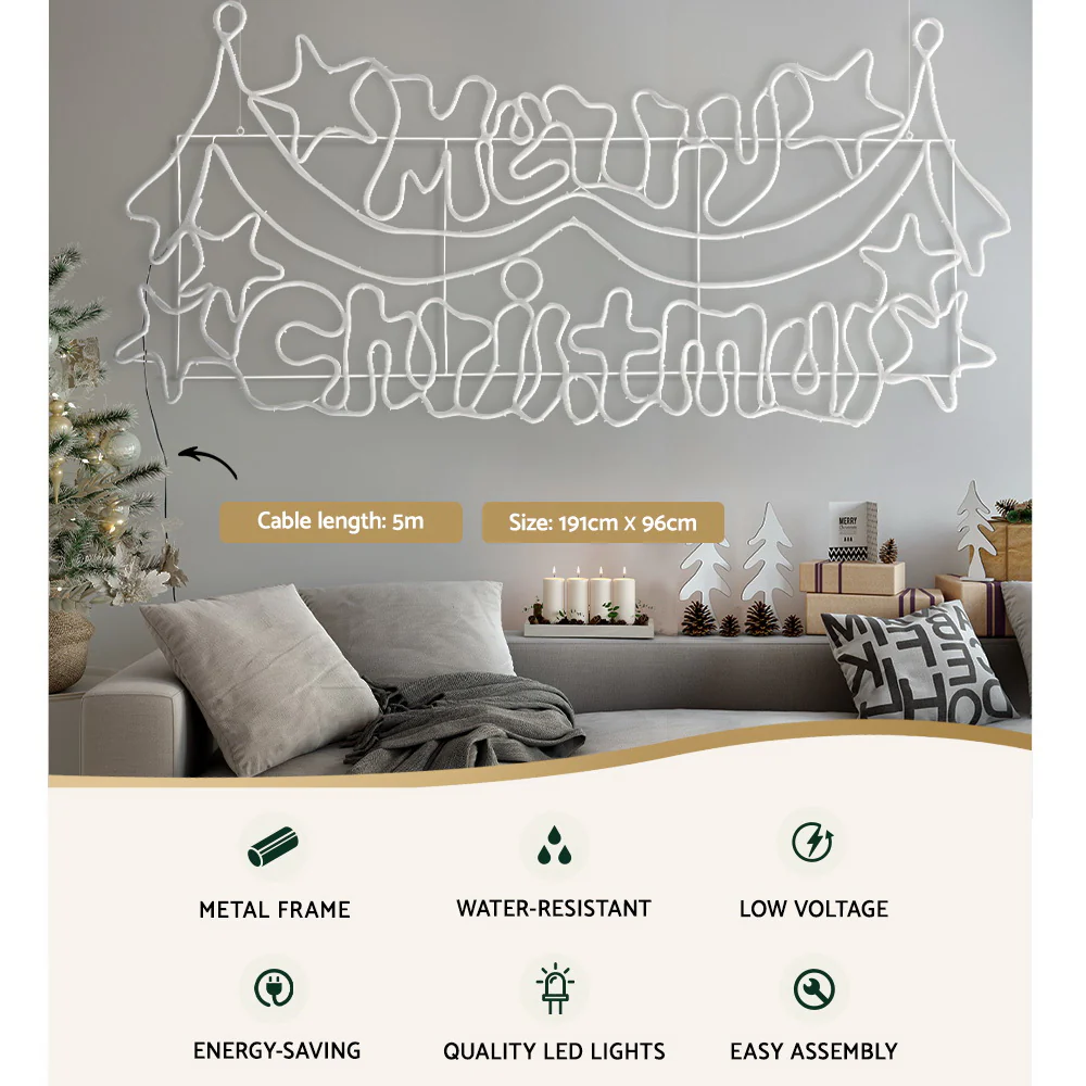 1.9M LED Merry Christmas lights Motif Light Outdoor Decorations - Nurns